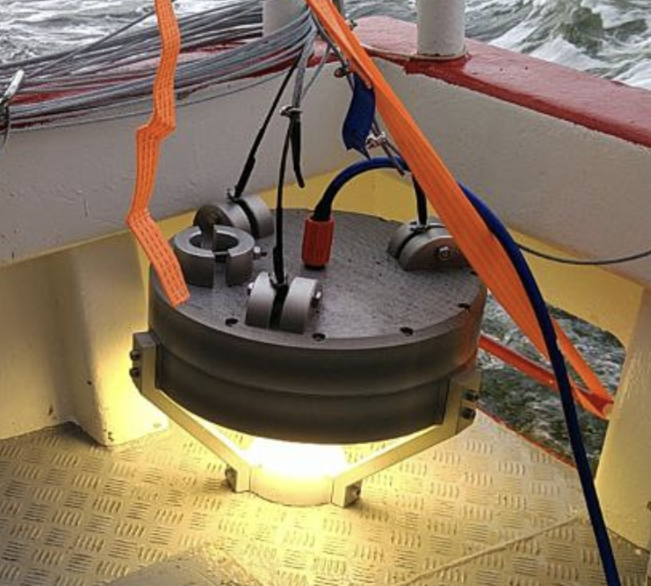 AquaLens instrument on a vessel deck before deployment at a Nordic salmon site